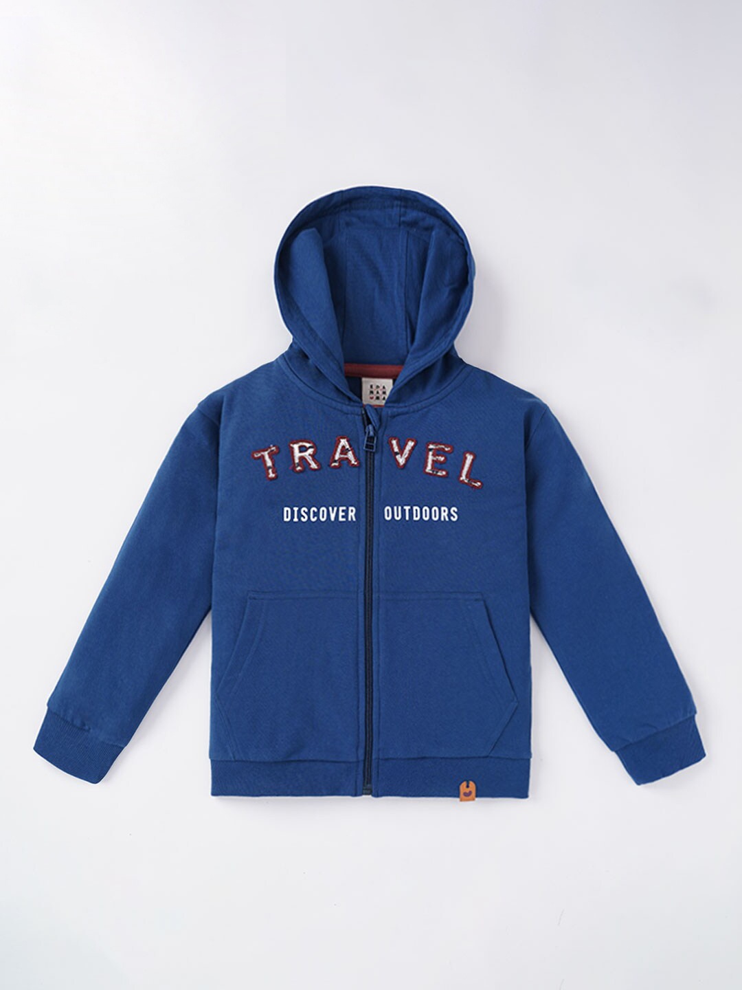 Ed-a-Mamma Boys Typography Printed Cotton Hooded Bomber Jacket, Blue