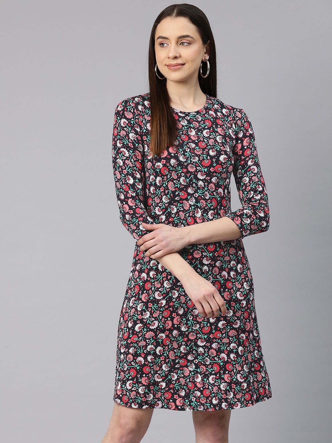 

Marks & Spencer Floral Print A-Line Dress, Black