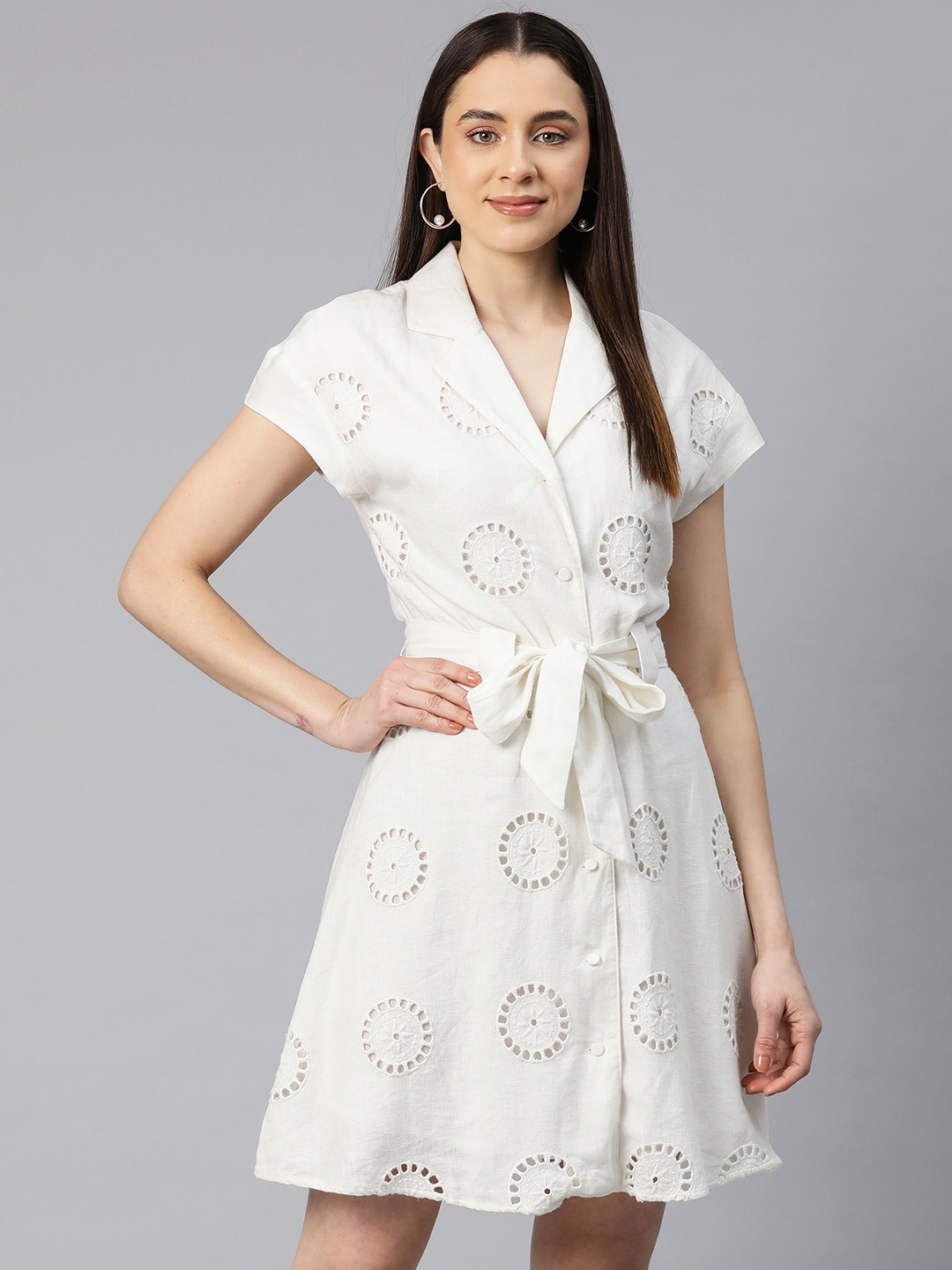 

Marks & Spencer Schiffli Shirt Dress with Belt, White