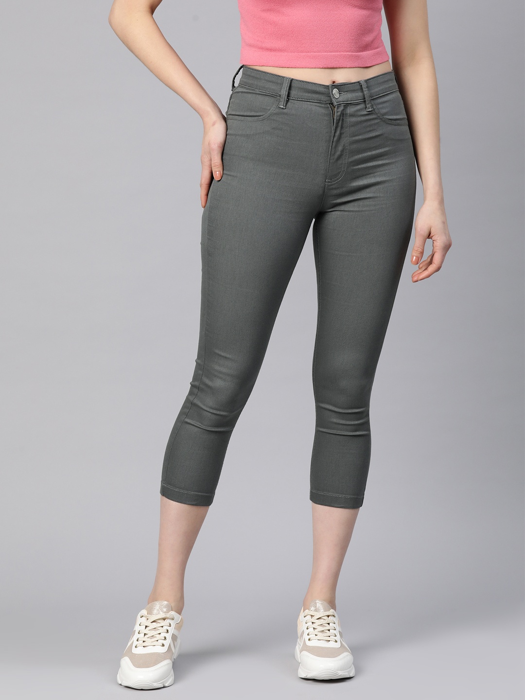 

Marks & Spencer Women Skinny Fit Cropped Jeggings, Grey