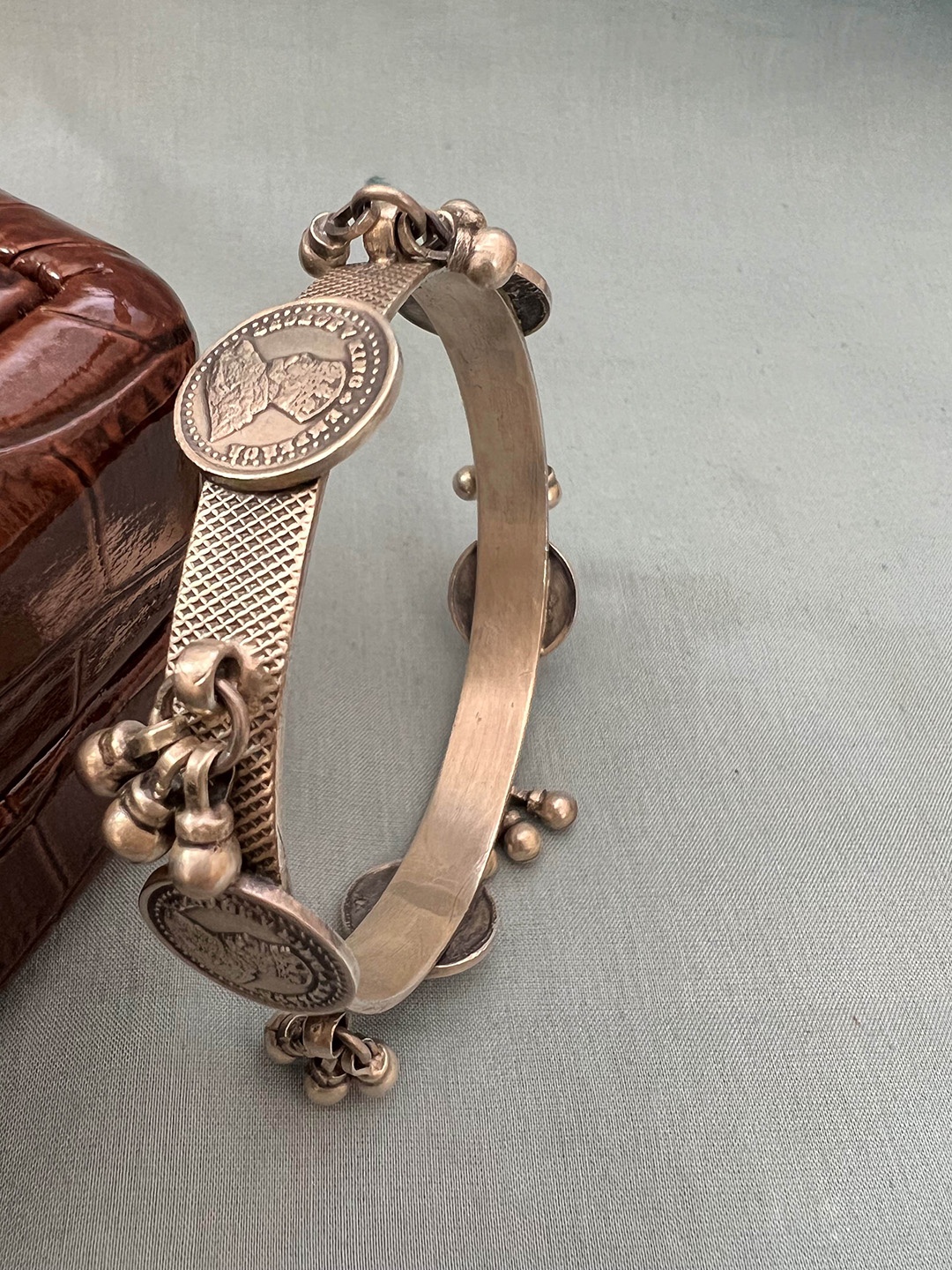 

Arte Jewels 925 Oxidised Silver Coin Bangle with Gungroo