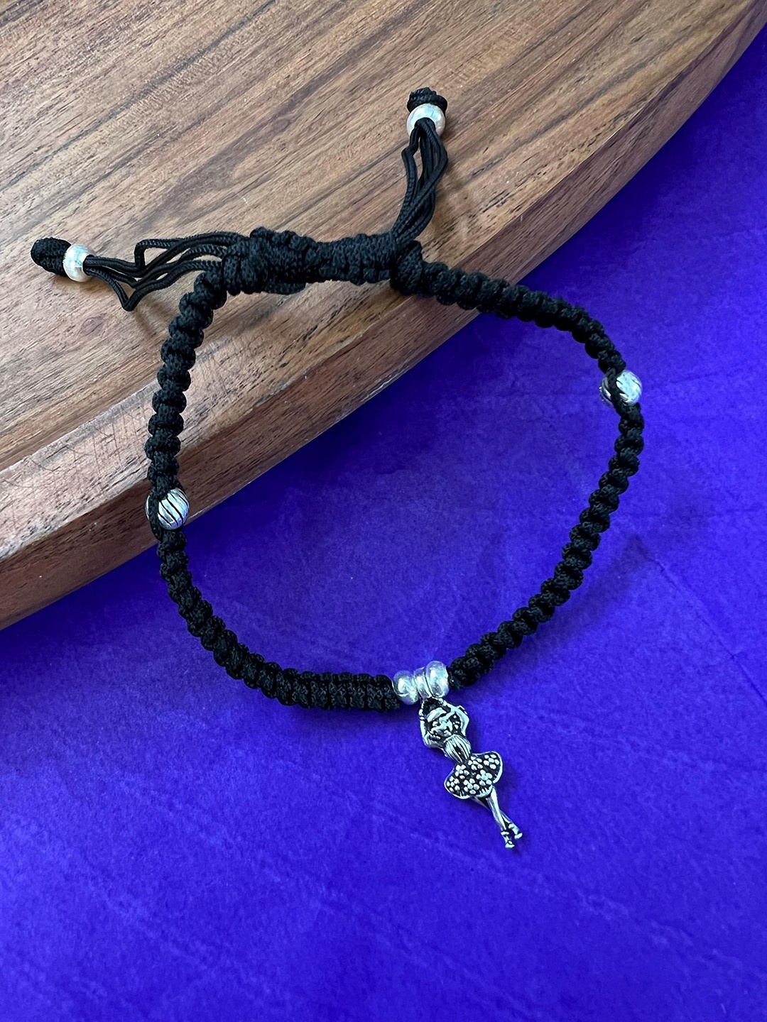 

Arte Jewels 925 Oxidised Silver Dancing Girl Thread Anklet
