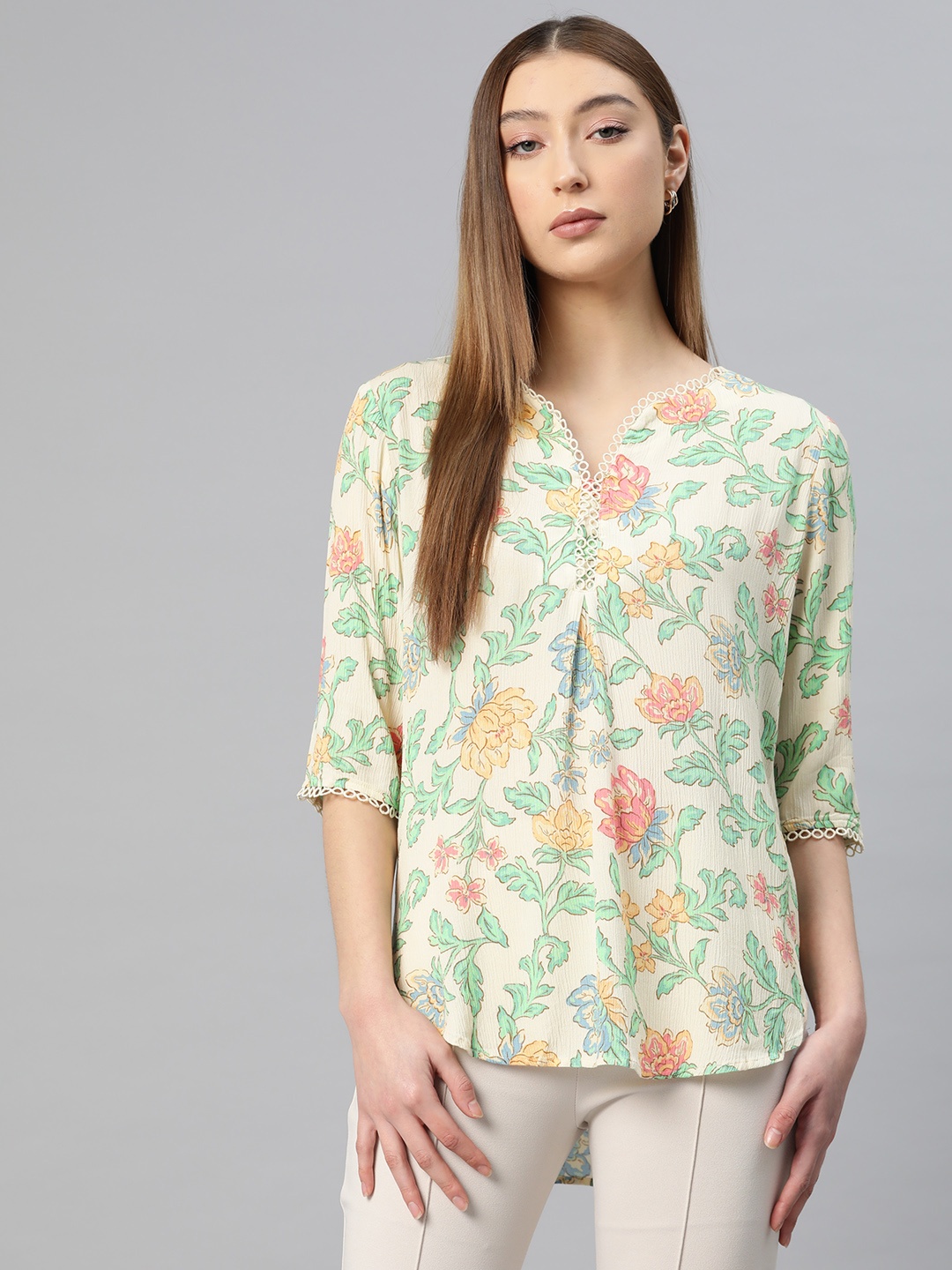 

Marks & Spencer Floral Print High-Low Top, Off white