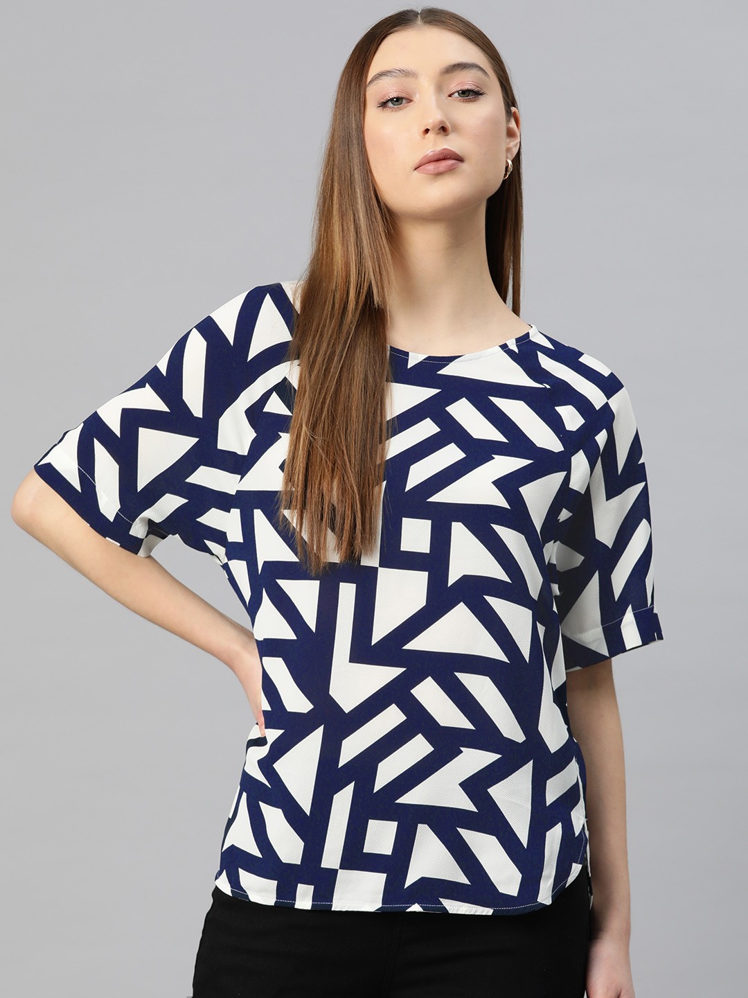 

Marks & Spencer Geometric Print Top, Navy blue