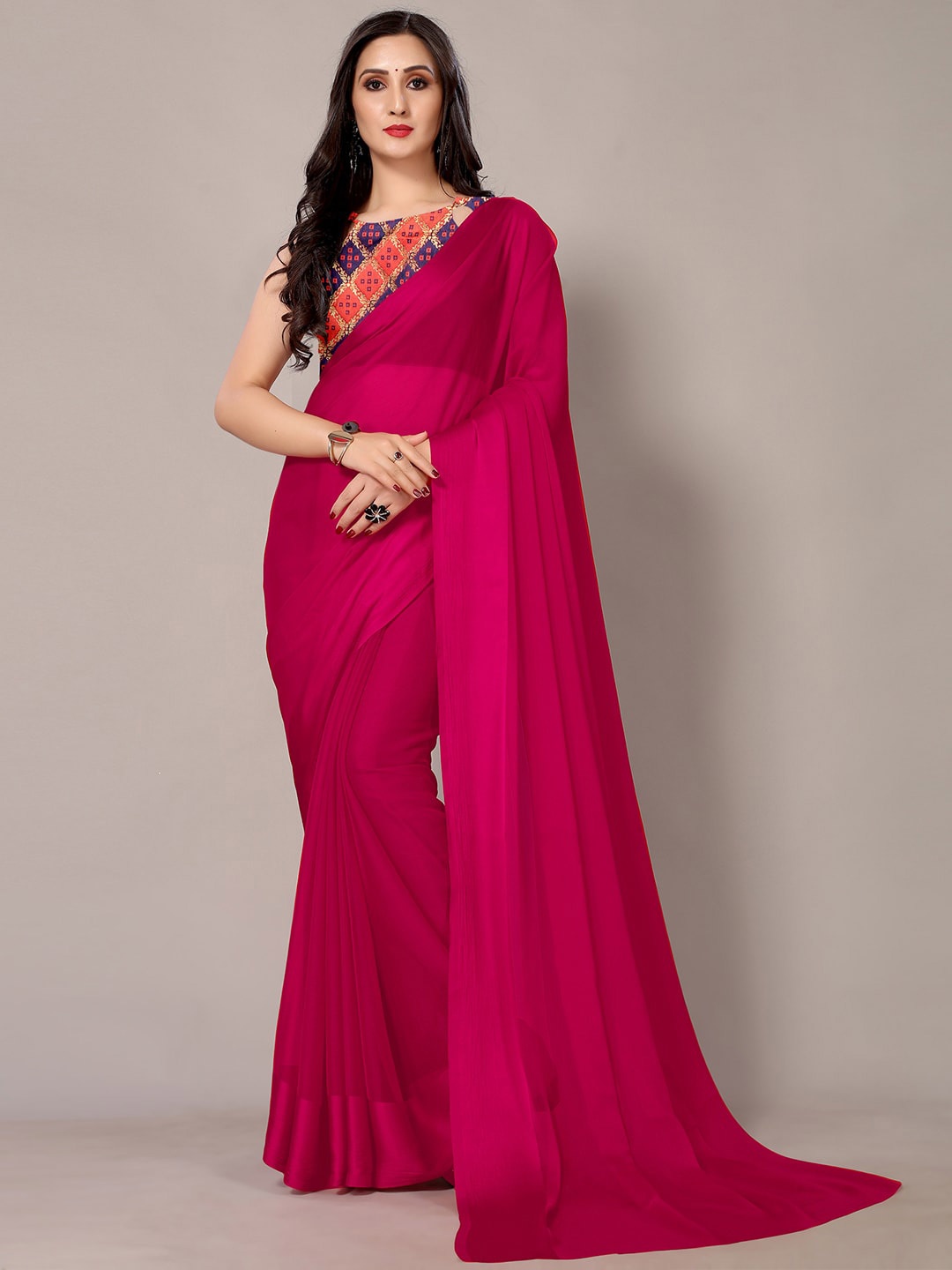 

KALINI Magenta & Blue Pure Chiffon Saree