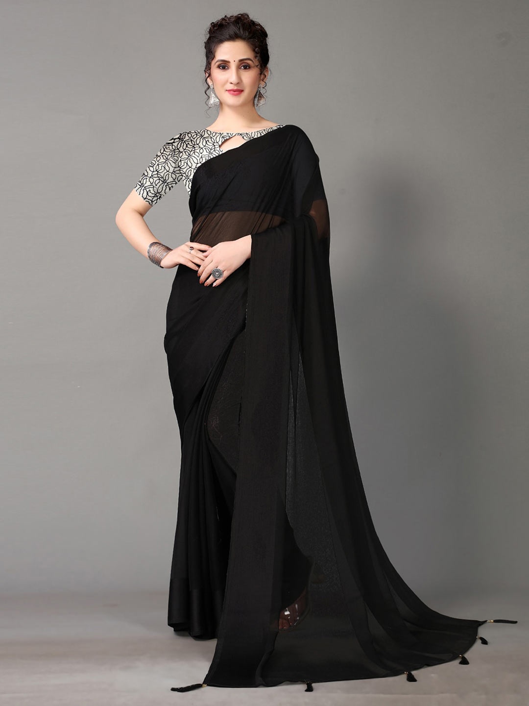 

KALINI Poly Chiffon Saree, Black