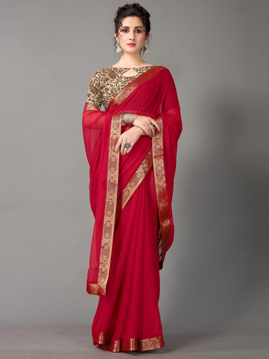 

KALINI Zari Poly Chiffon Saree, Maroon
