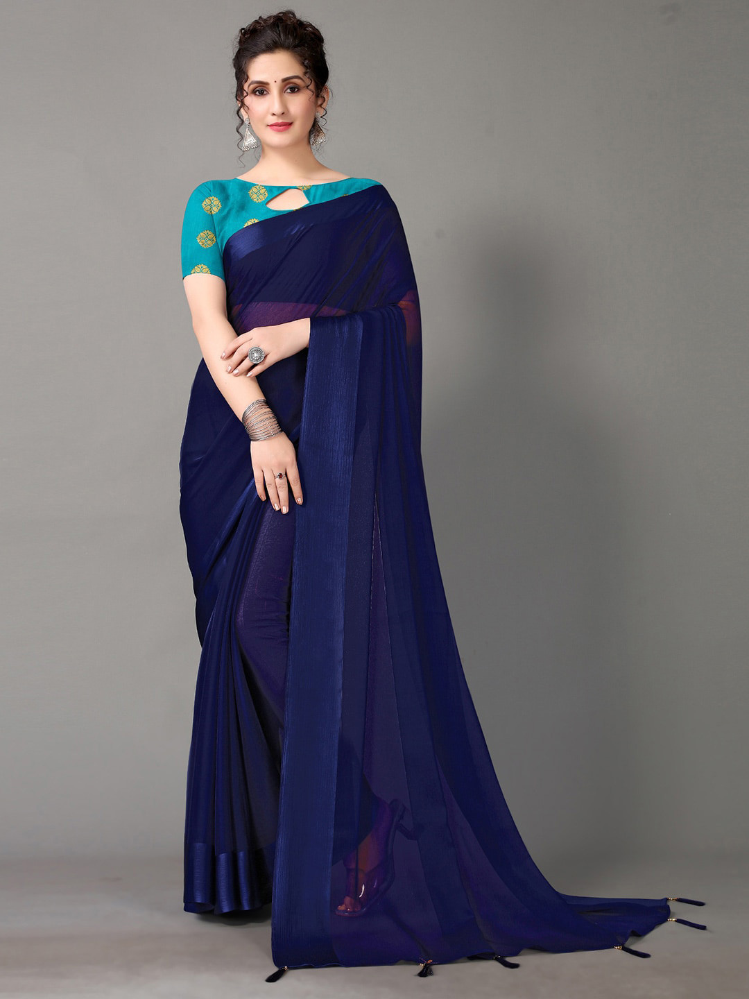 

KALINI Poly Chiffon Saree, Navy blue
