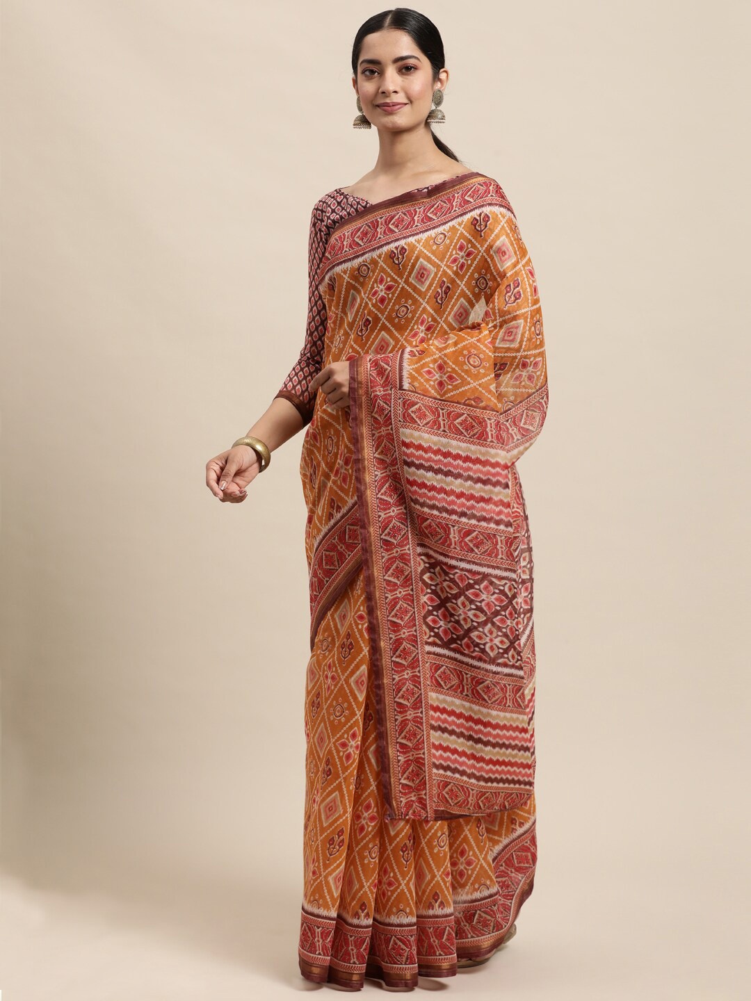 

KALINI Bandhani Printed Zari Bandhani Saree, Orange