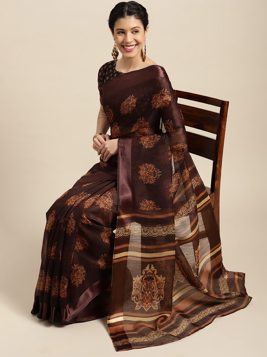 

KALINI Ethnic Motifs Printed Saree, Brown