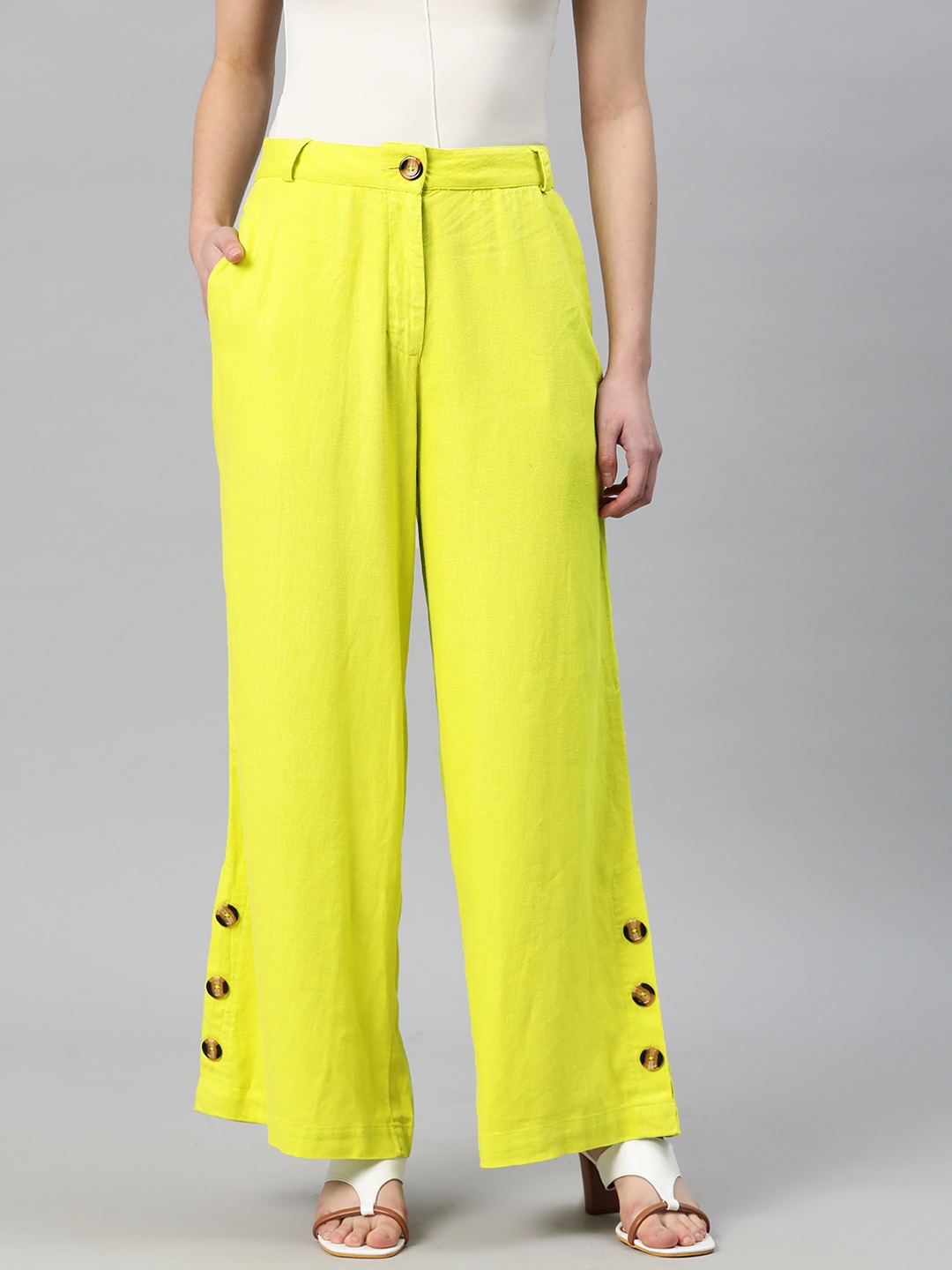 

Marks & Spencer Women High-Rise Trousers, Lime green