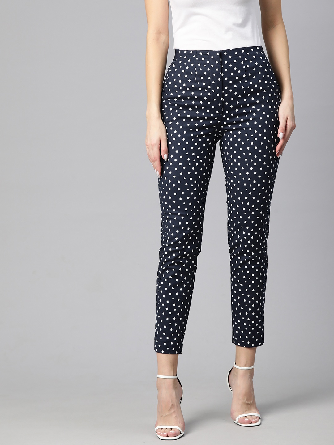 

Marks & Spencer Women Polka Dots Printed Cropped Trousers, Navy blue