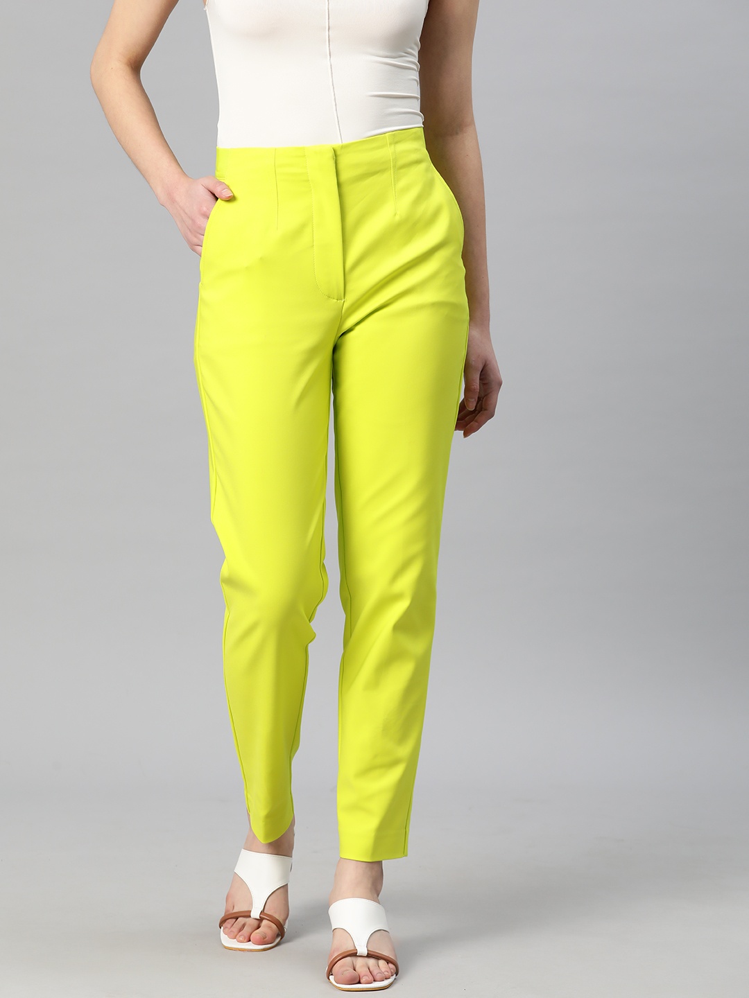 

Marks & Spencer Women Slim Fit High-Rise Trousers, Lime green