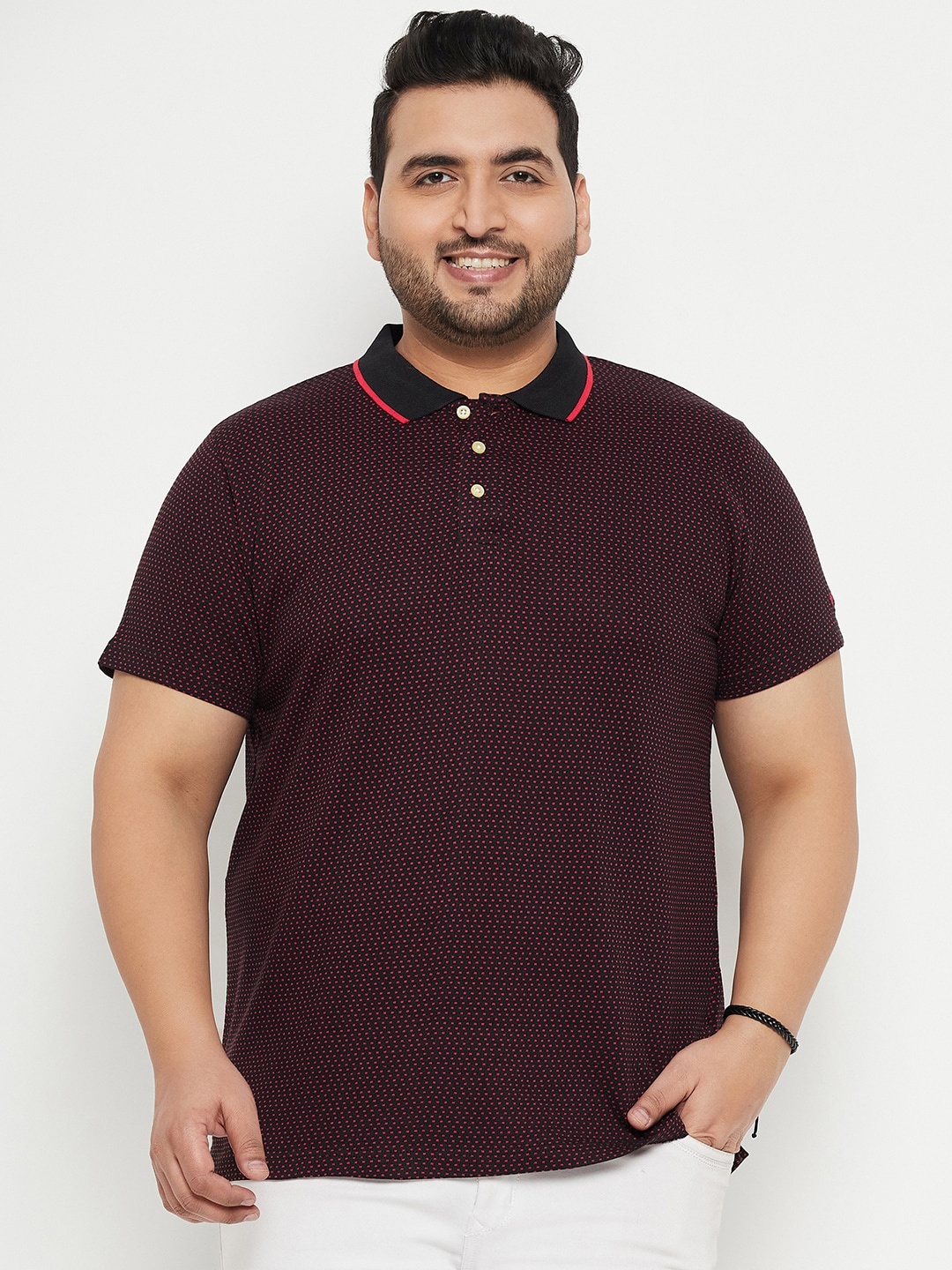 

bigbanana Men Plus Size Self Design Polo Collar Cotton T-shirt, Maroon