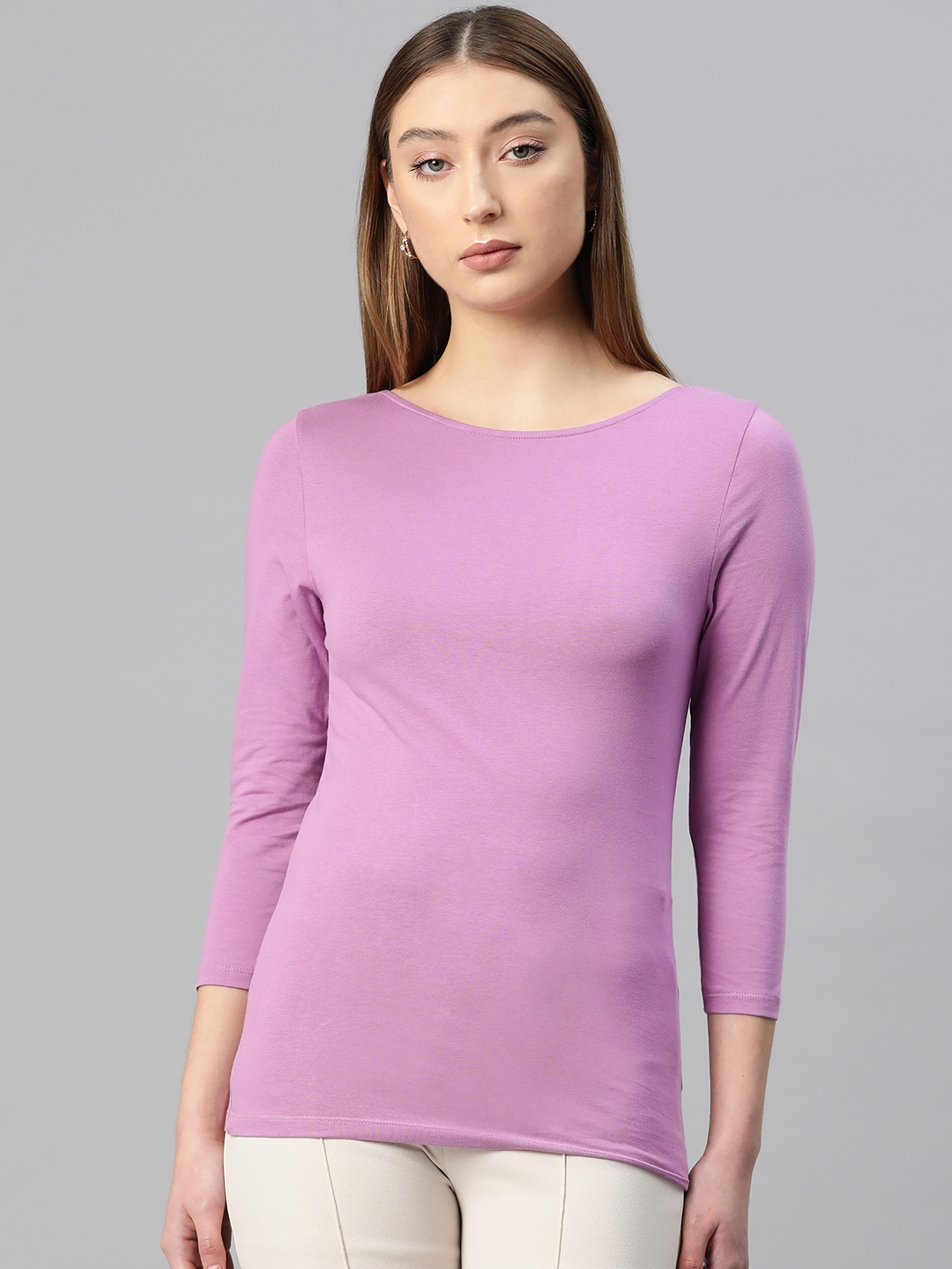

Marks & Spencer Boat Neck Fitted T-Shirt, Purple