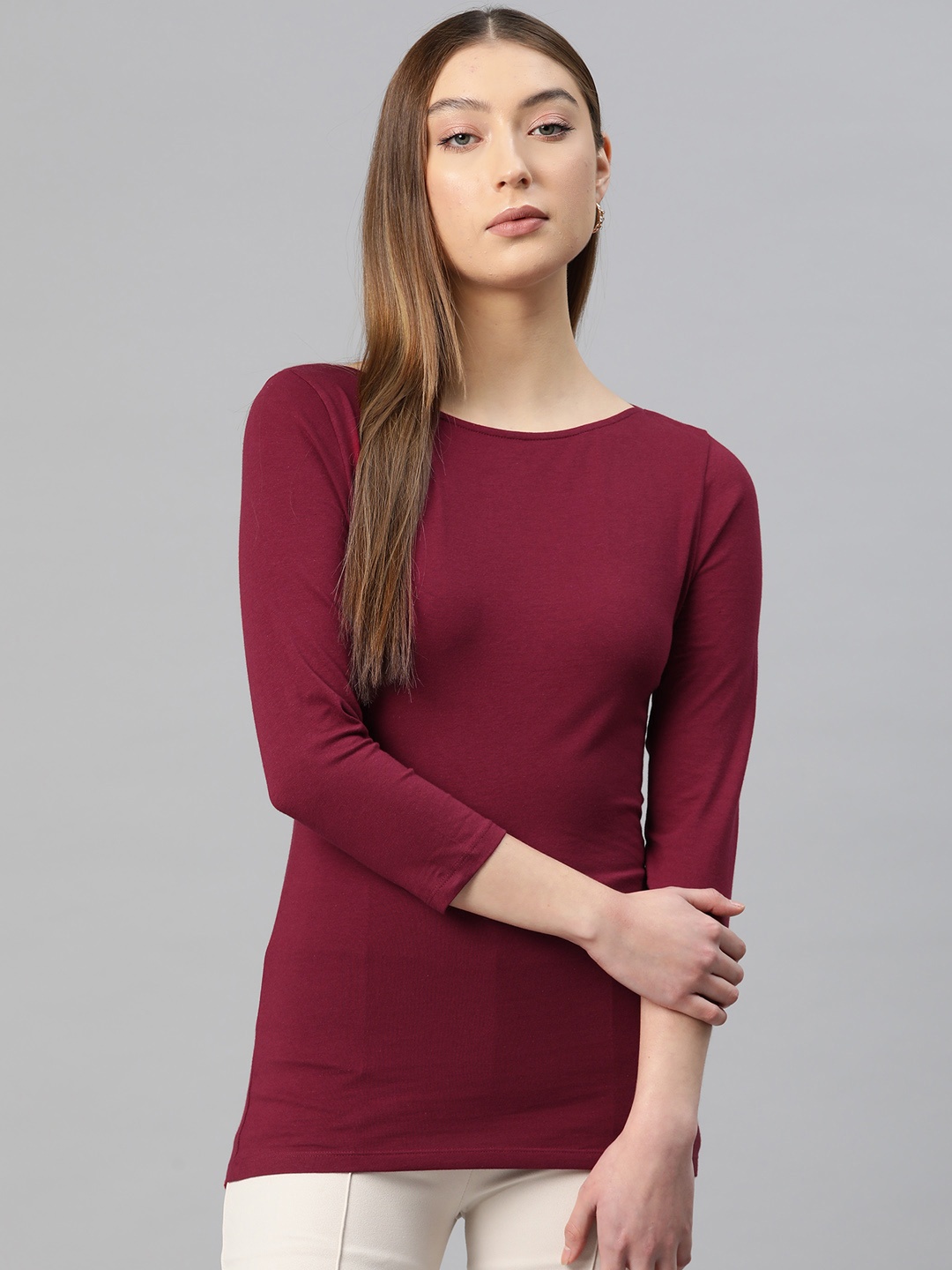 

Marks & Spencer Boat Neck Fitted T-Shirt, Maroon