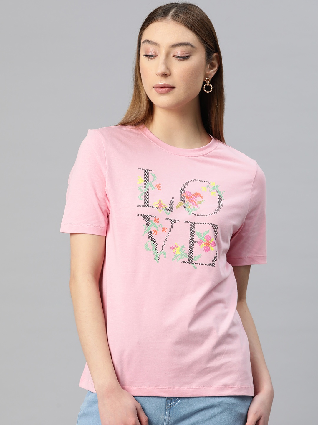 

Marks & Spencer Typography Print Pure Cotton T-shirt, Pink