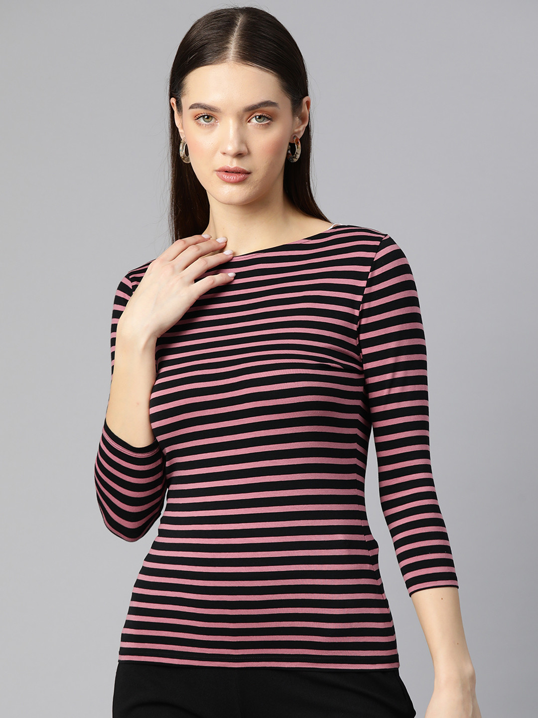 

Marks & Spencer Boat Neck Striped T-shirt, Black