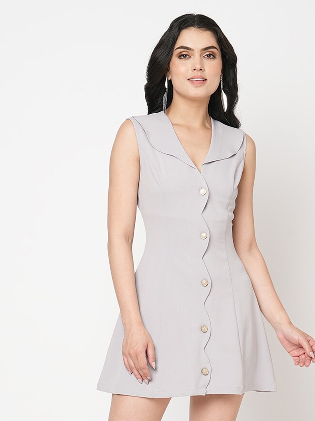 

MISH V-Neck Crepe Mini Dress, Grey