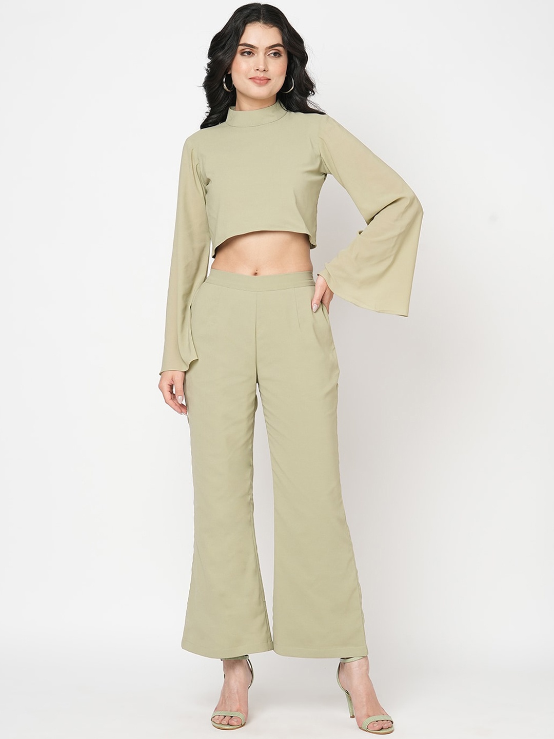 

MISH High-Neck Crop Top With Flared Trousers, Green