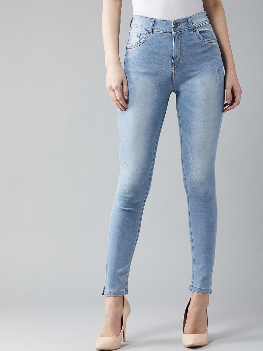 

BAESD Women Skinny Fit High-Rise Light Fade Cotton Stretchable Jeans, Blue