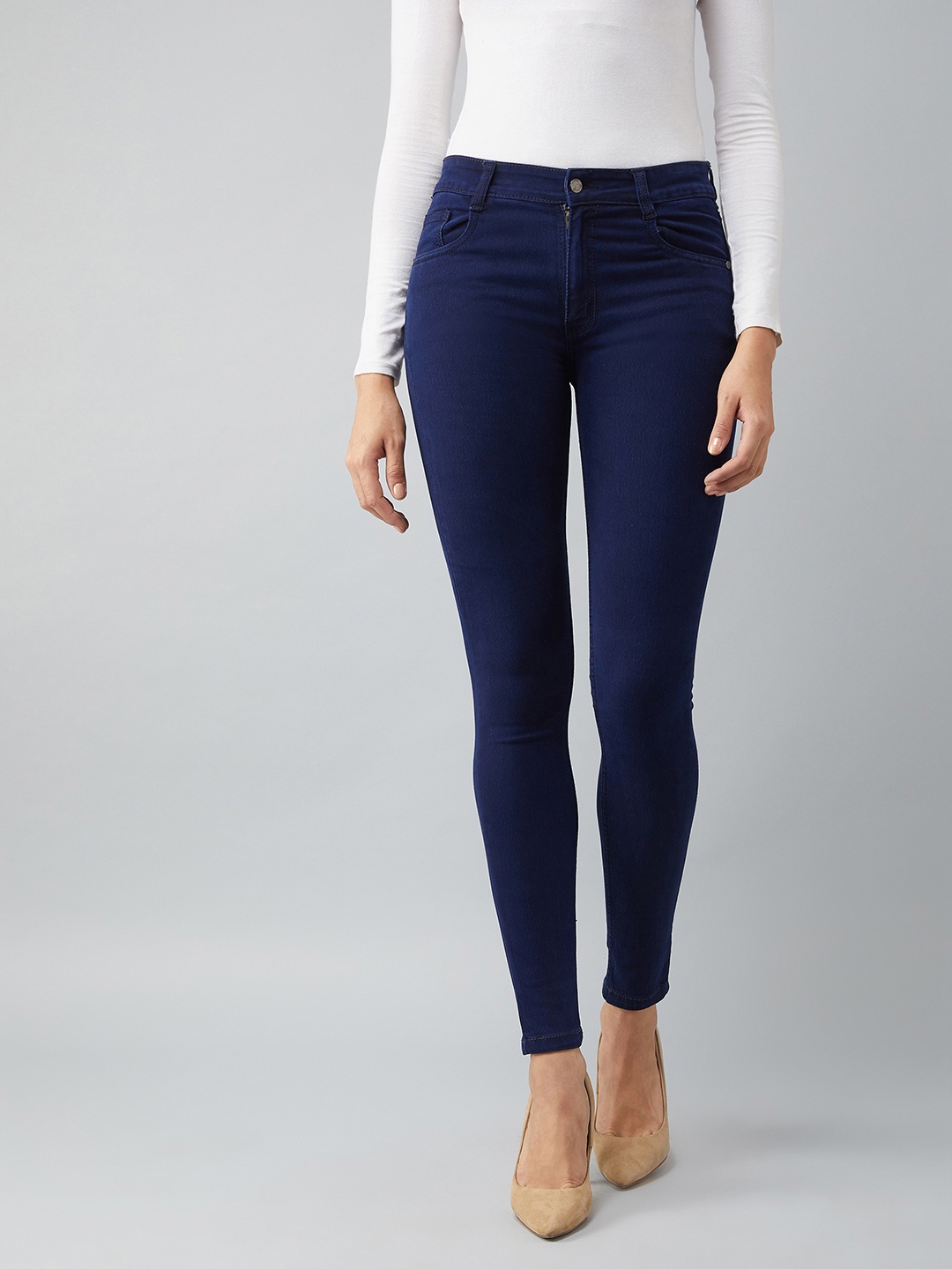 

BAESD Women Skinny Fit Mid Rise Clean Look Jeans, Navy blue