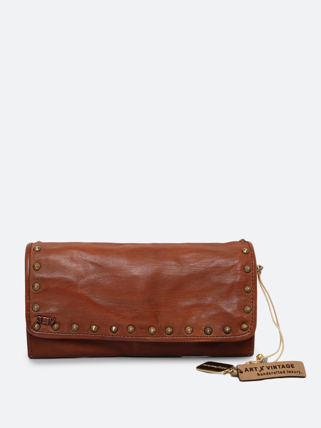 

ART N VINTAGE Women Embellished Leather Envelope Wallet, Tan