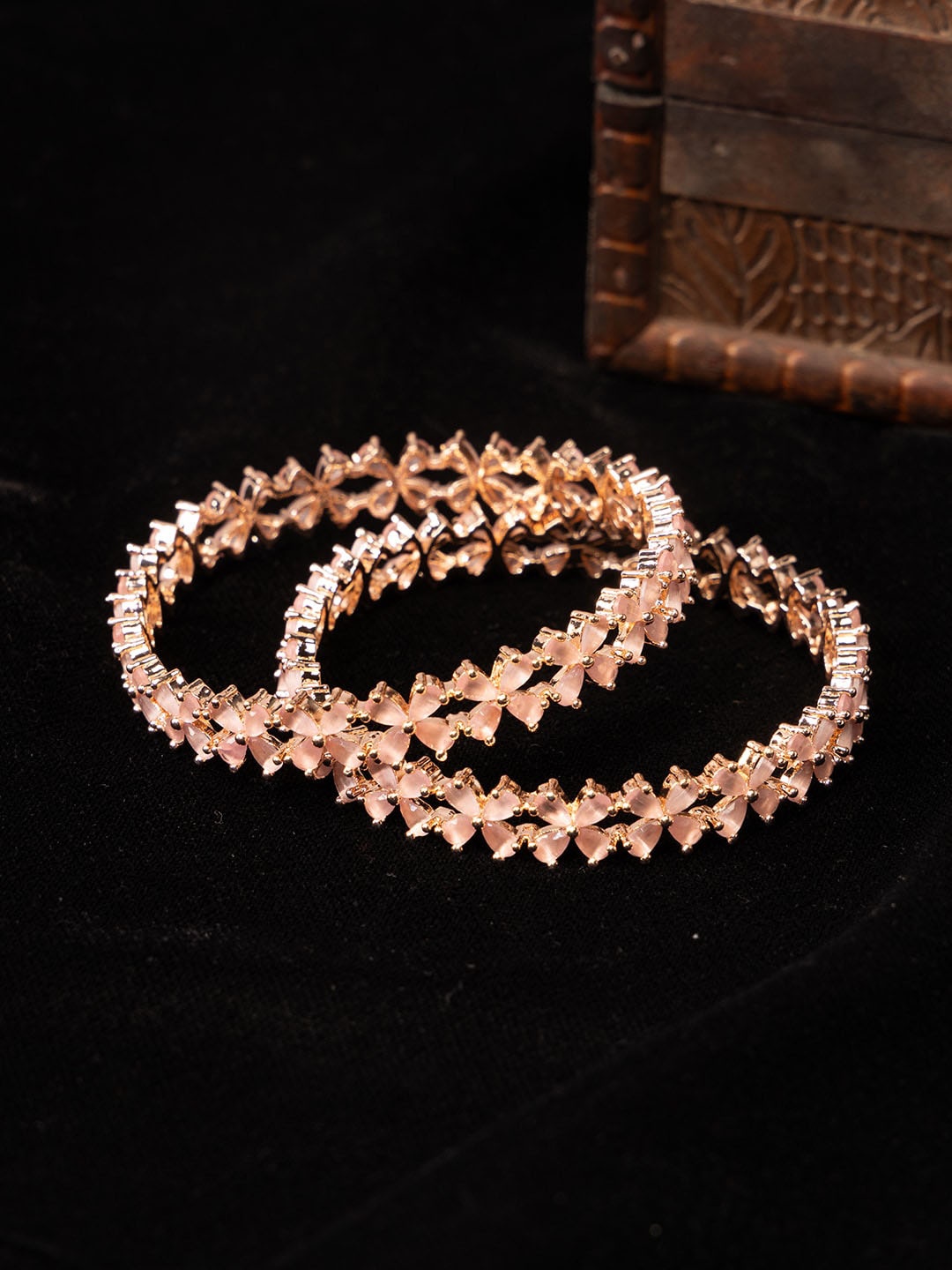 

justpeachy Set Of 2 Rose Gold-Plated American Diamond Studded Bangles