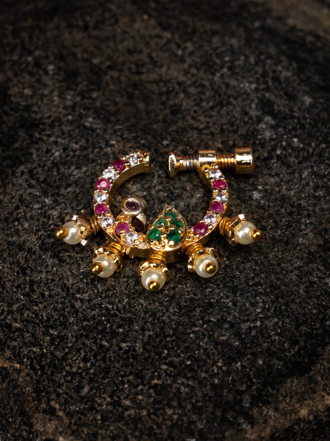 

justpeachy Gold-Plated American Diamond Studded Nosepin