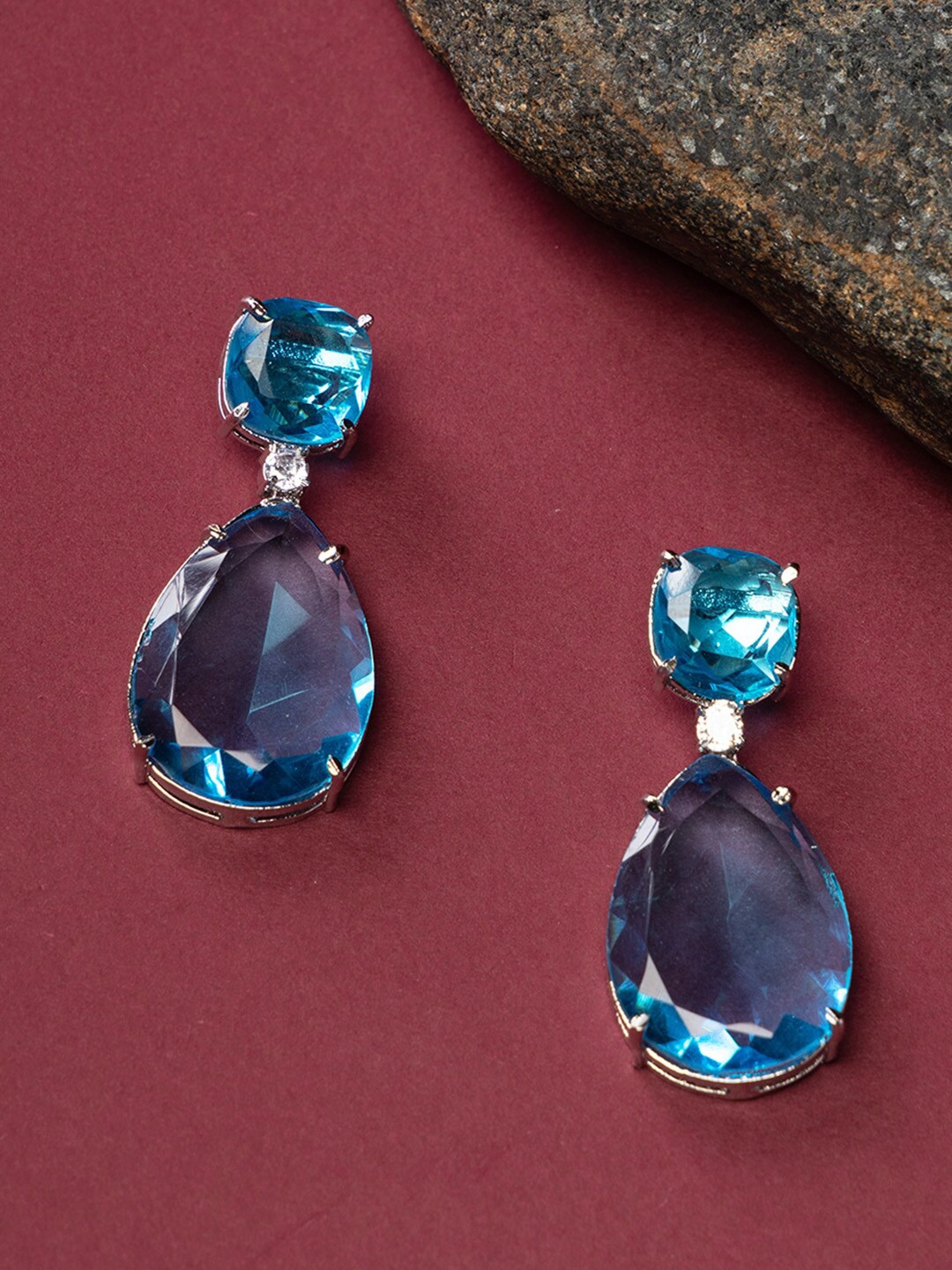 

justpeachy Rhodium-Plated Teardrop Shaped Drop Earrings, Silver
