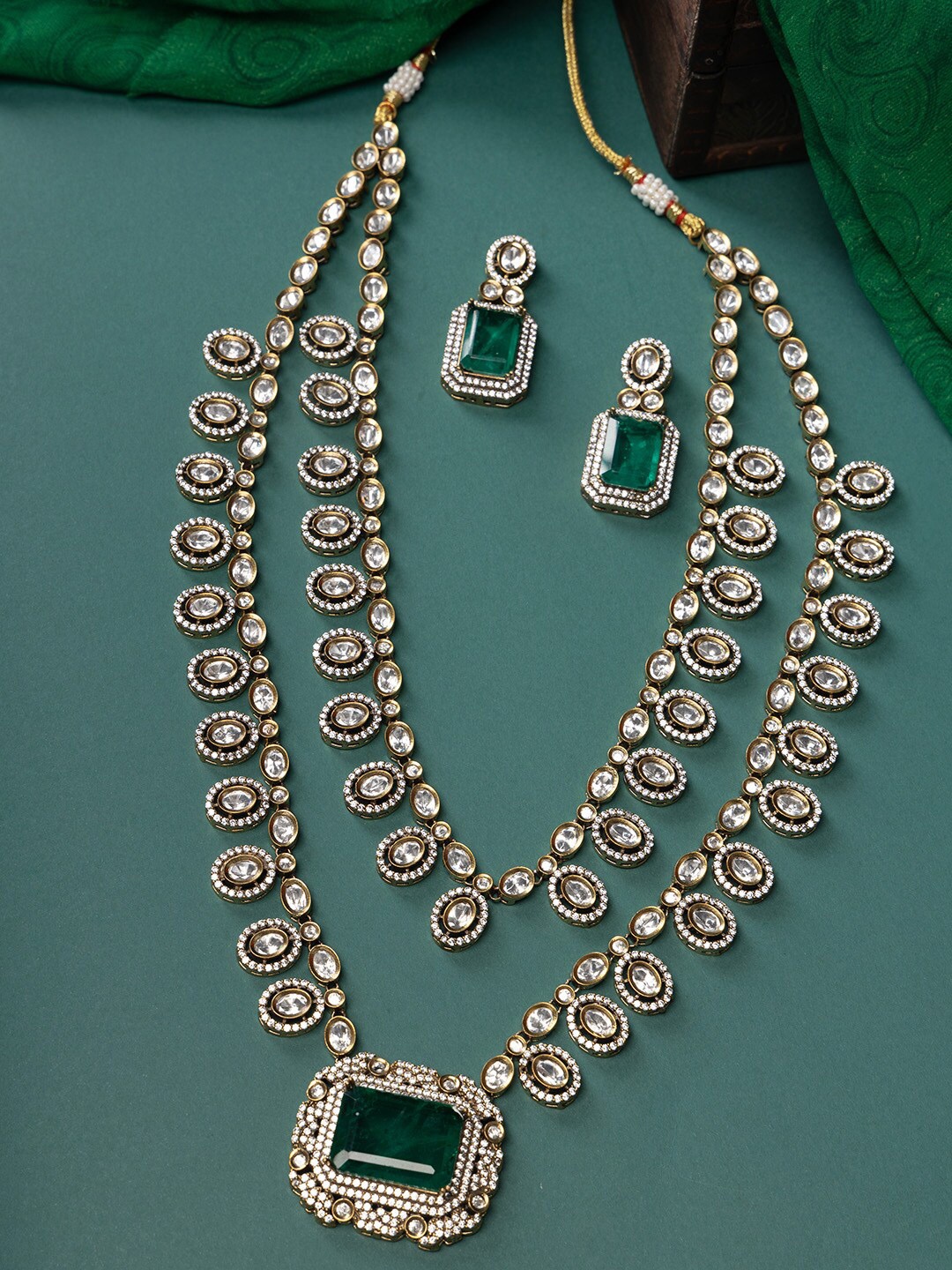 

justpeachy Rhodium-Plated Kundan Studded Jewellery Set, Silver