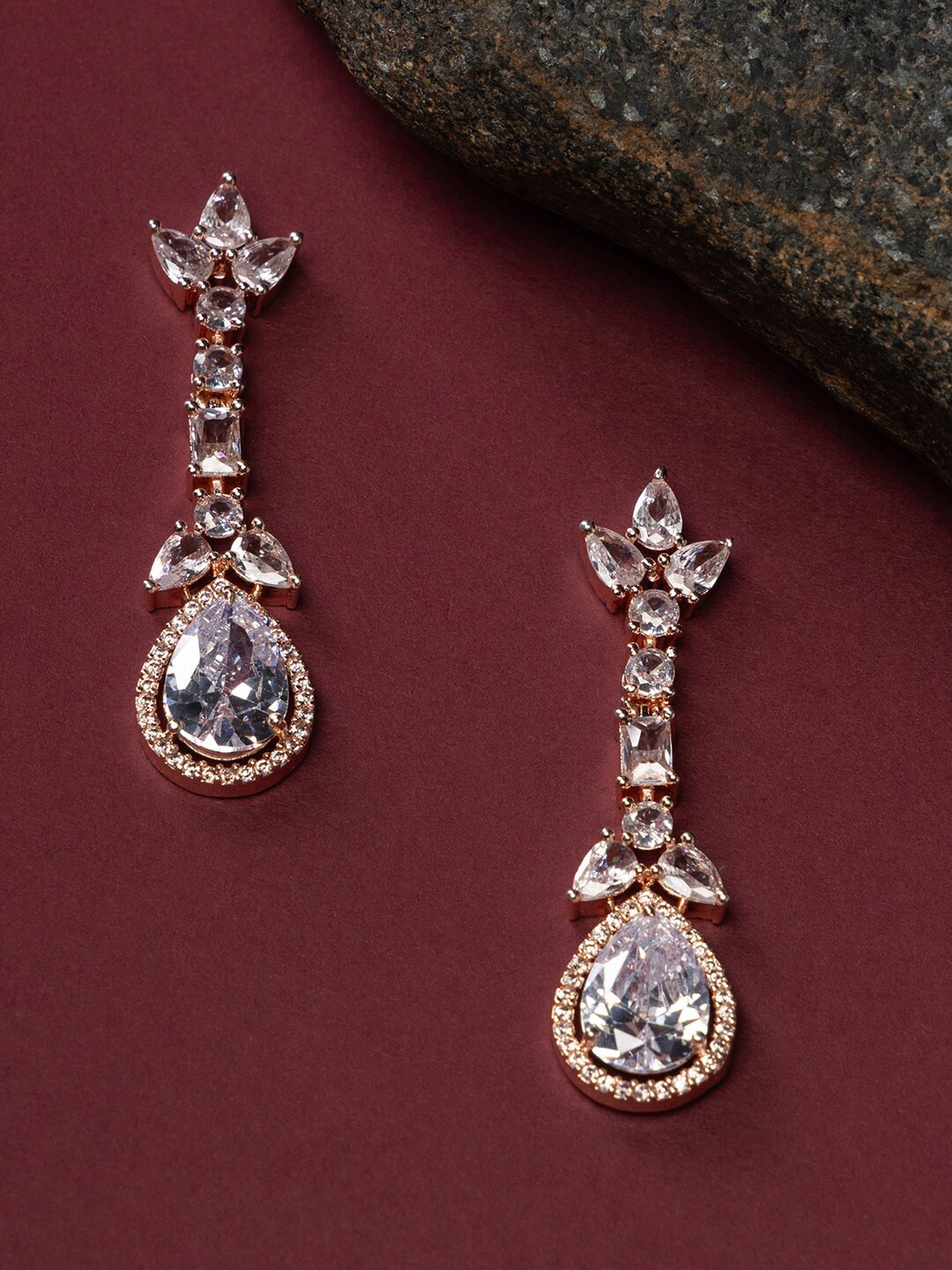 

justpeachy Rose Gold-Plated American Diamond Drop Earrings