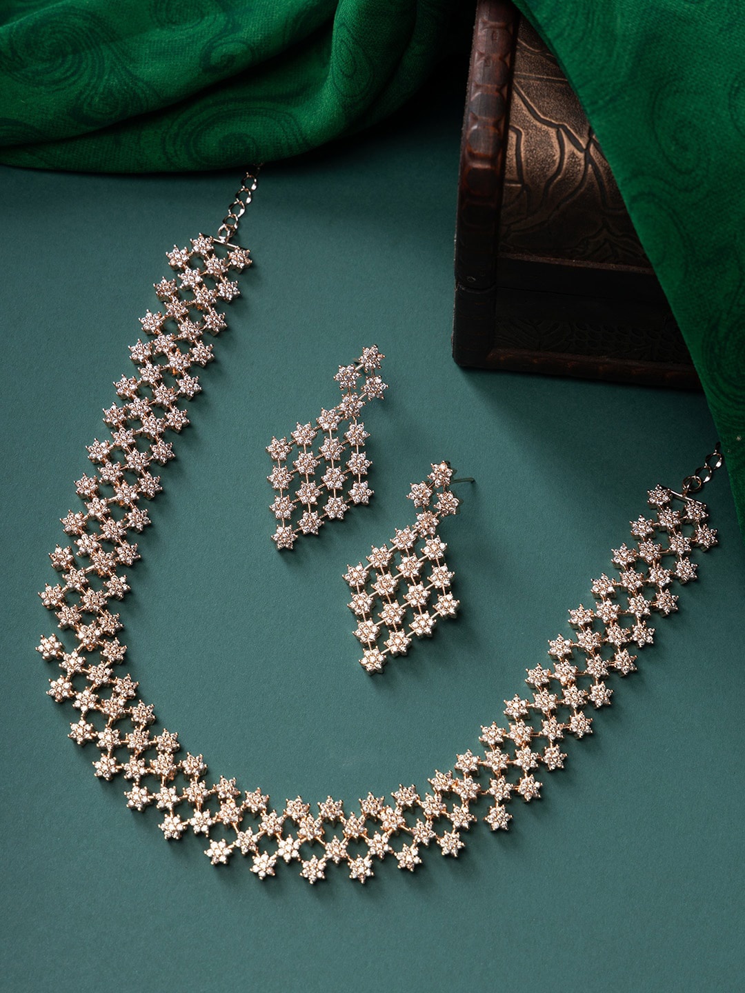 

justpeachy Rose Gold-Plated AD Studded Necklace & Earrings