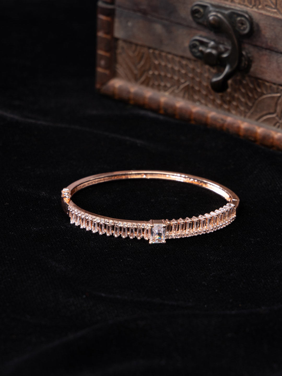 

justpeachy Rose Gold-Plated Brass American Diamond Bangle-Style Bracelet