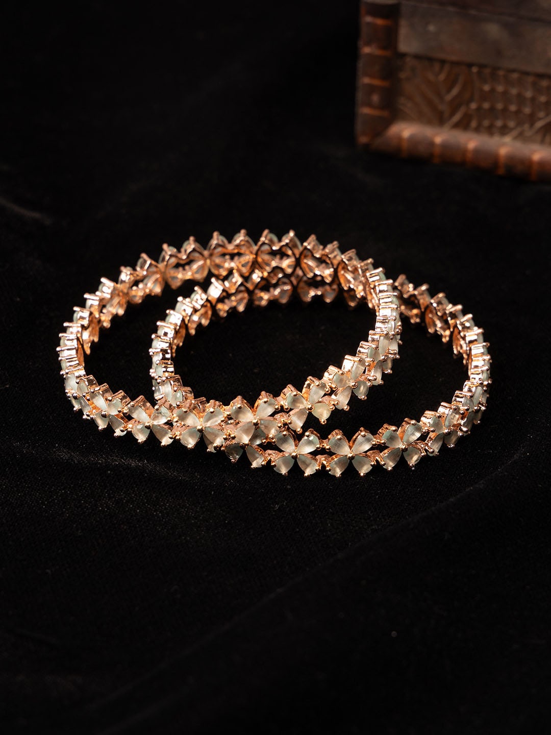 

justpeachy Set Of 2 Rose Gold-Plated American Diamond Studded Bangles