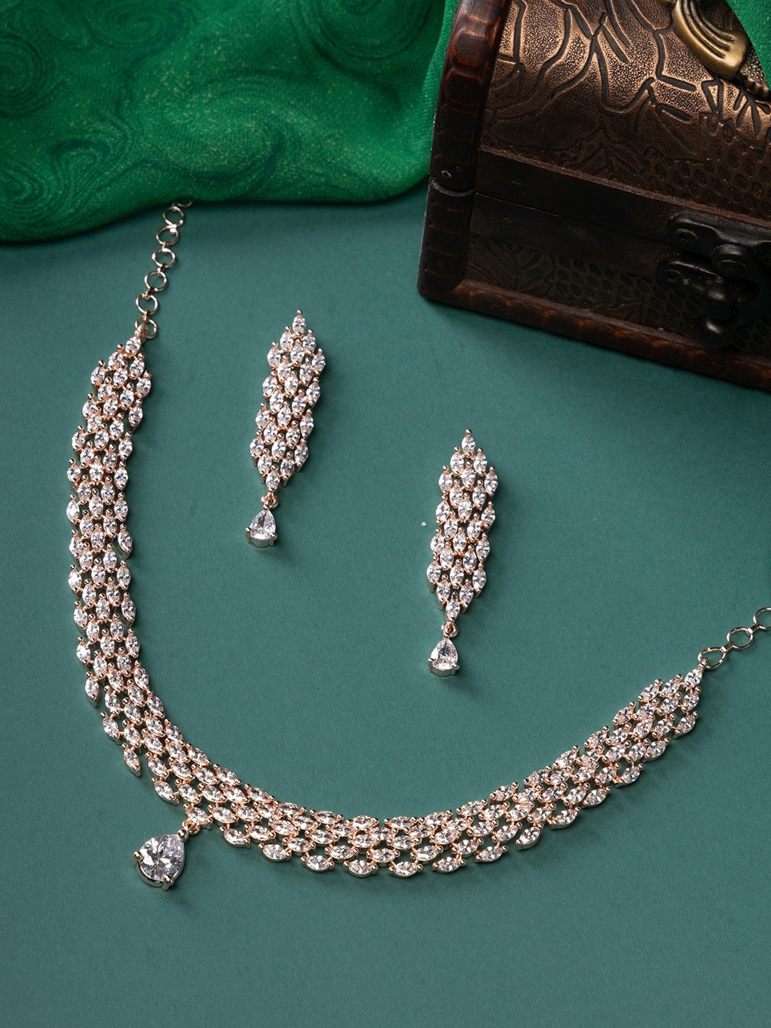 

justpeachy Rose Gold-Plated AD Studded Jewellery Set