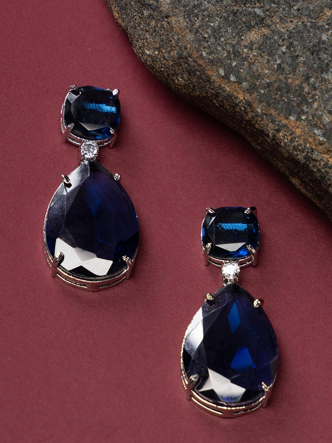 

justpeachy Rhodium-Plated Teardrop Shaped Drop Earrings, Silver