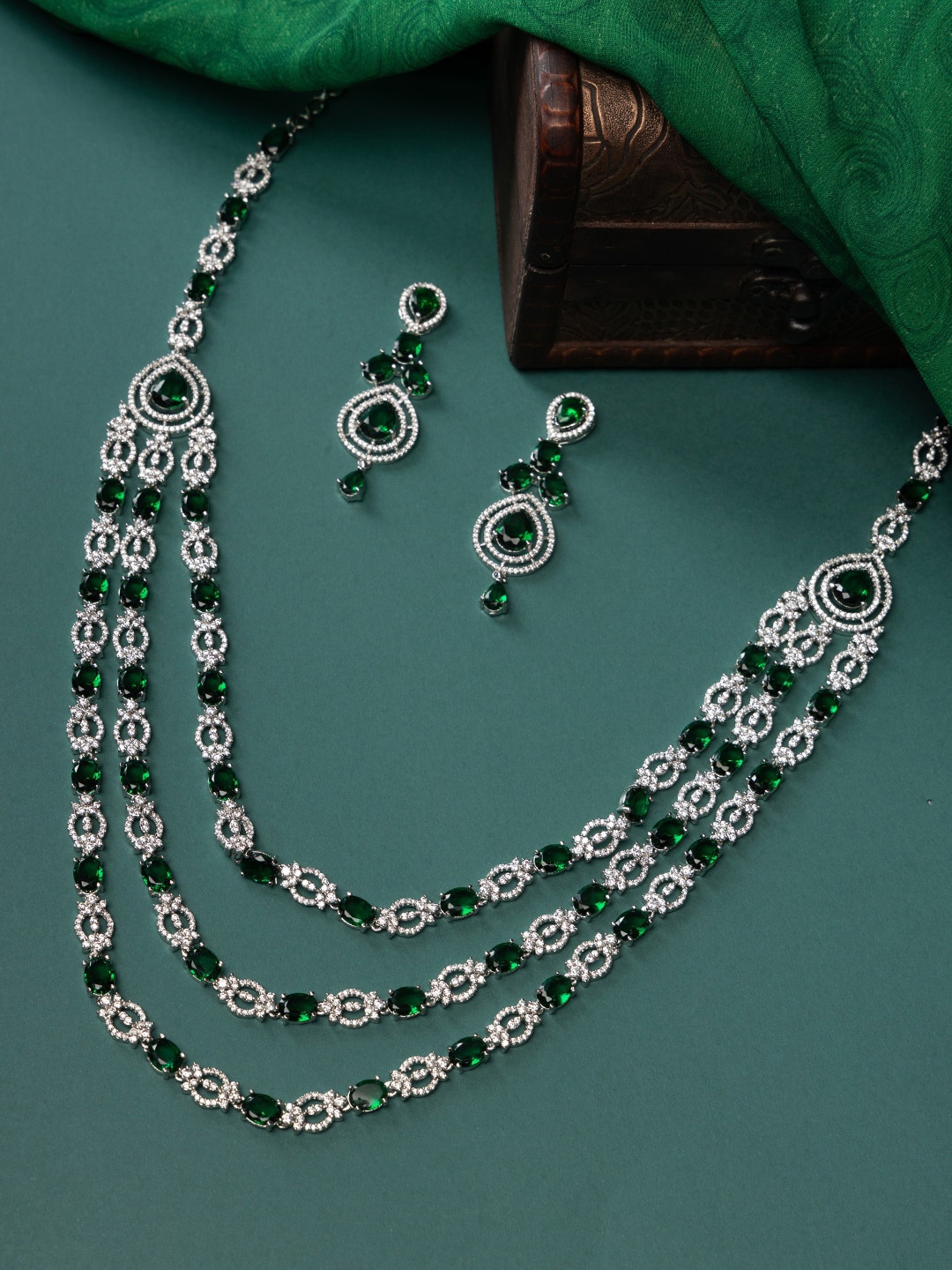 

justpeachy Rhodium-Plated AD-Studded Jewellery Set, Silver