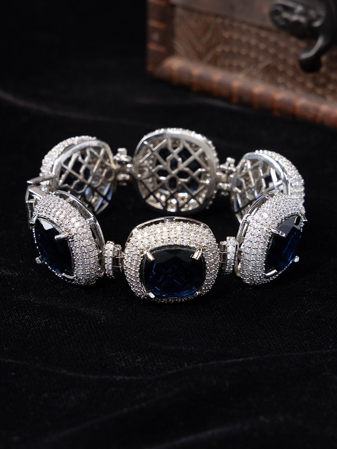 

justpeachy Rhodium-Plated Brass American Diamond Link Bracelet, Silver