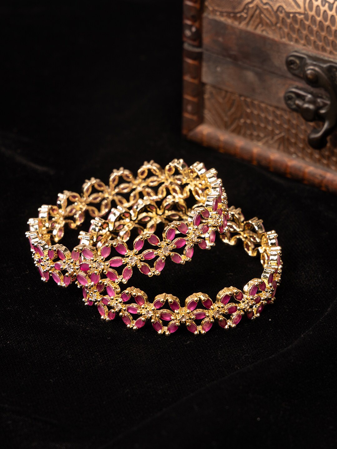 

justpeachy Set Of 2 Gold-Plated American Diamond Studded Bangles