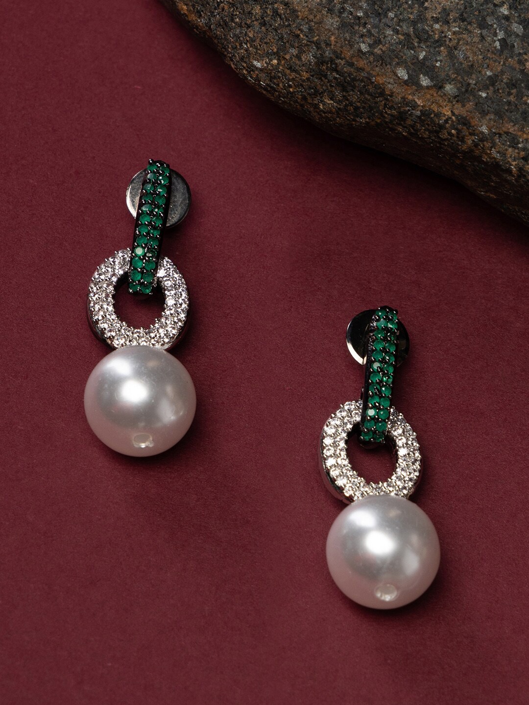 

justpeachy Rhodium-Plated Pearls Spherical Drop Earrings, Silver