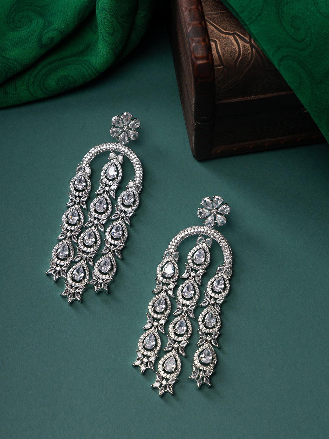 

justpeachy Rhodium-Plated American Diamond Classic Drop Earrings, Silver