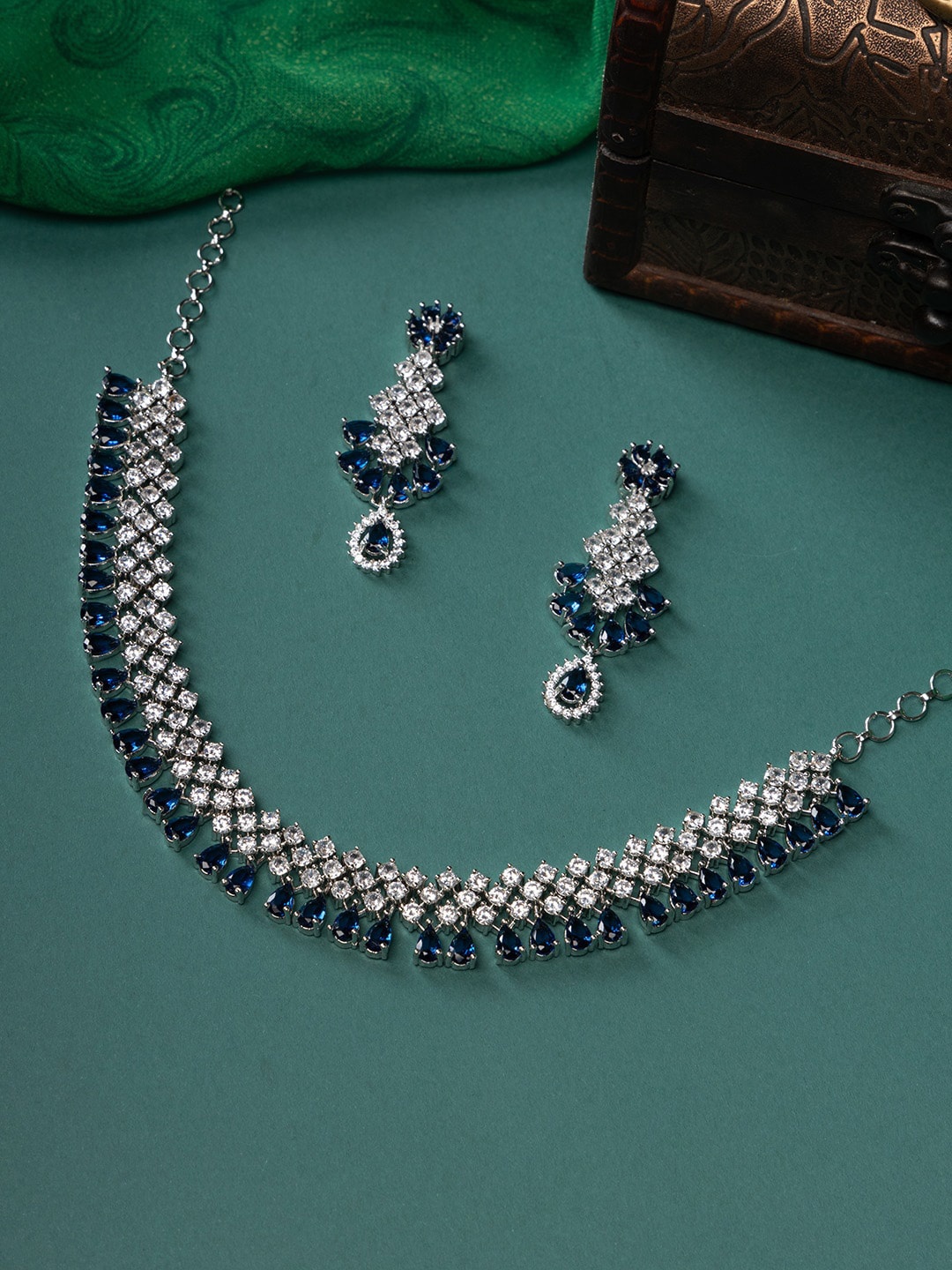 

justpeachy Rhodium-Plated AD-Studded Jewellery Set, Silver