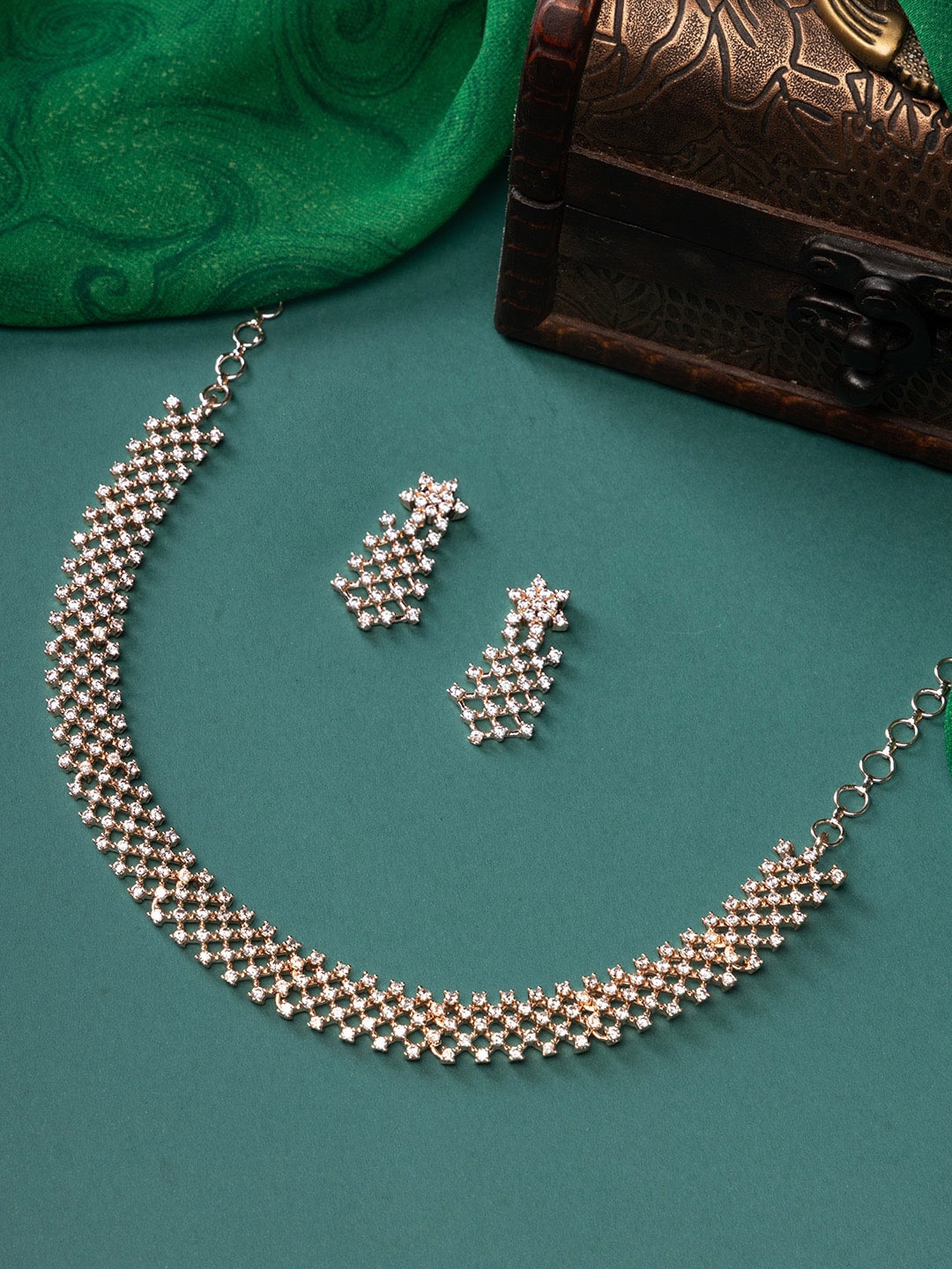 

justpeachy Rose Gold-Plated American Diamond-Studded Jewellery Set