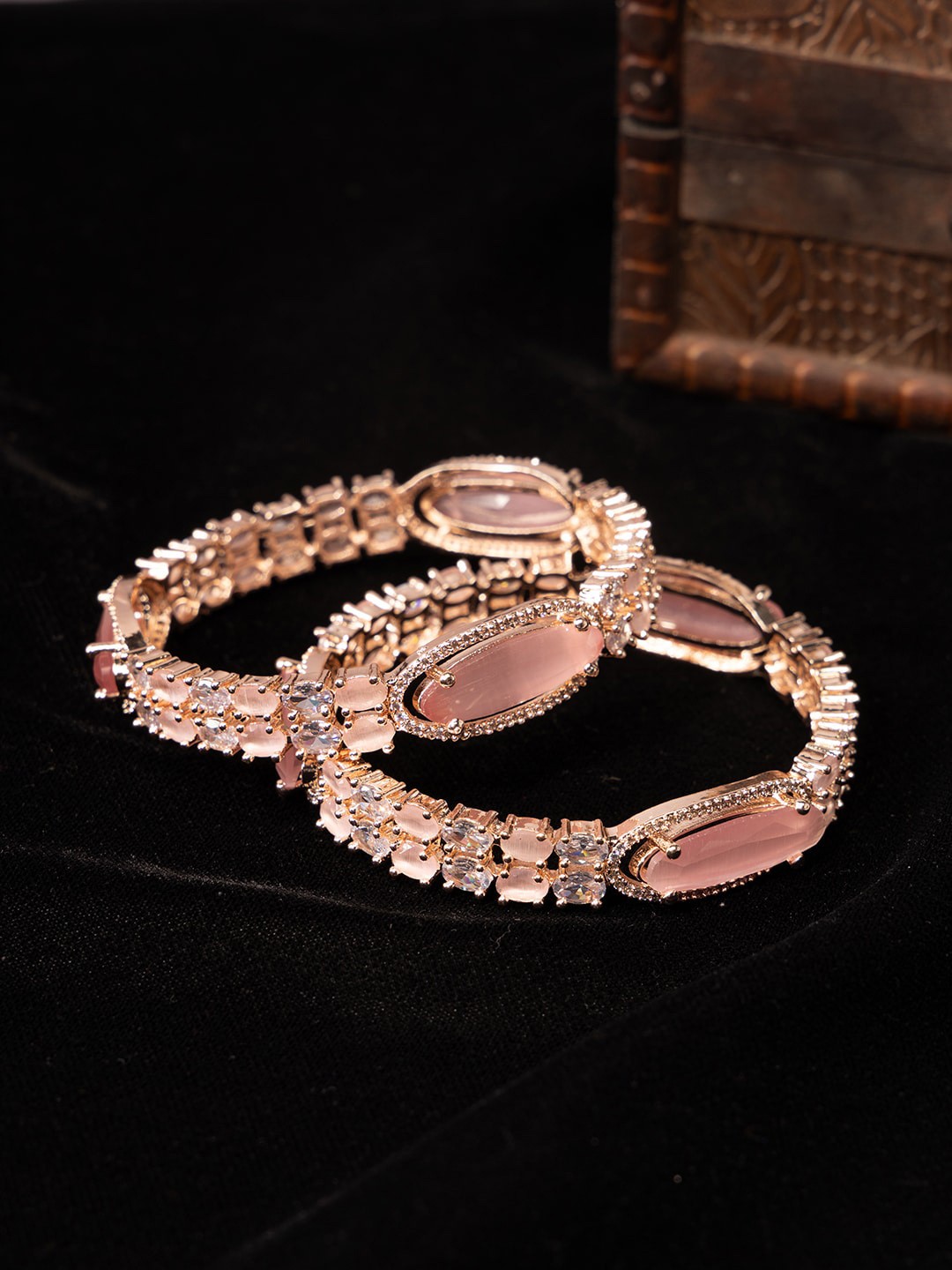 

justpeachy Set Of 2 Rose Gold-Plated American Diamond Studded Bangles