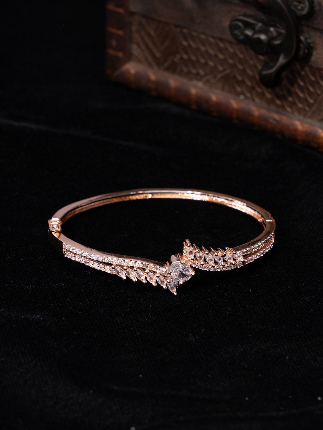 

justpeachy Rose Gold-Plated Brass American Diamond Bangle-Style Bracelet