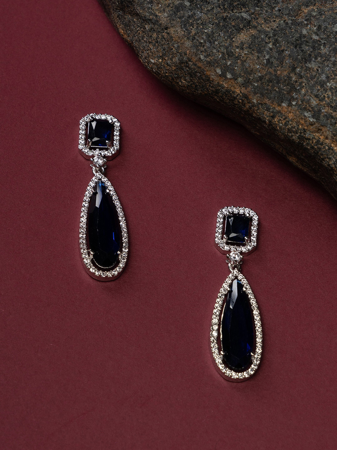 

justpeachy Rhodium-Plated Teardrop Shaped Drop Earrings, Silver