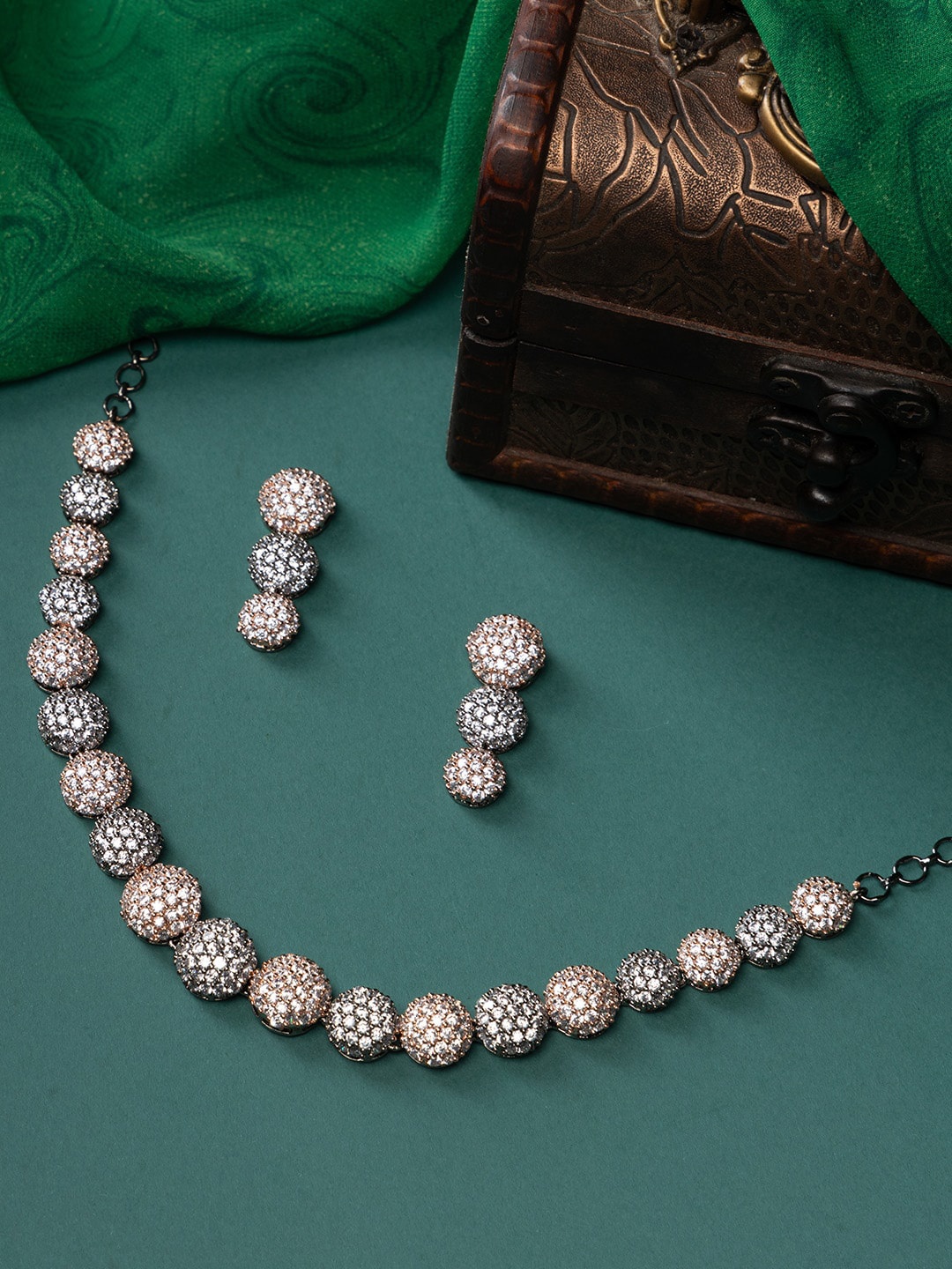 

justpeachy American Diamond Stone-Studded Jewellery Set, Grey