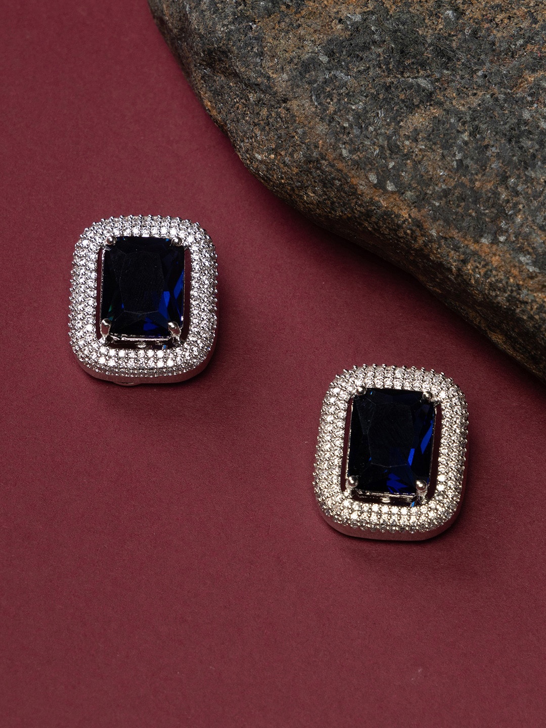 

justpeachy Blue Square Studs Earrings