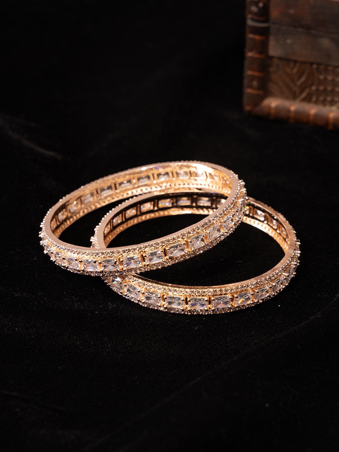 

justpeachy Set Of 2 Rose Gold-Plated American Diamond Studded Bangles